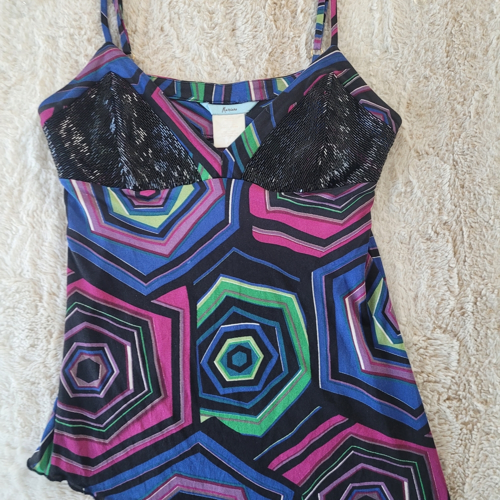 Marciano Black Multicolor Geometric Camisole Top